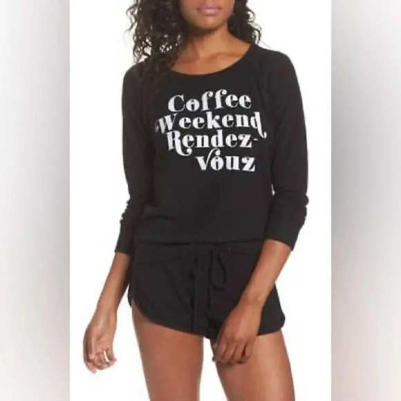 Chaser Sweatshirt Soft Pullover Medium Black Blue Coffee Lover Loungewear NWT - Picture 1 of 10